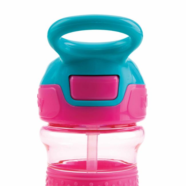 Nuby - Cana sport cu pai moale si pliabil, Din materialul ecologic tritan, Rezistenta, 360 ml, 3+ ani, Roz BYNNV0414021PINK