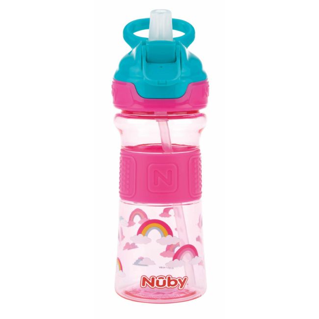 Nuby - Cana sport cu pai moale si pliabil, Din materialul ecologic tritan, Rezistenta, 360 ml, 3+ ani, Roz BYNNV0414021PINK