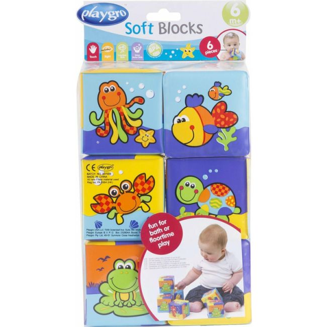 Set 6 cuburi noi pentru baie, Cu animalute marine, Dimesiune 7.5 cm fiecare cub, Soft blockes for bath, Playgro BYN7823