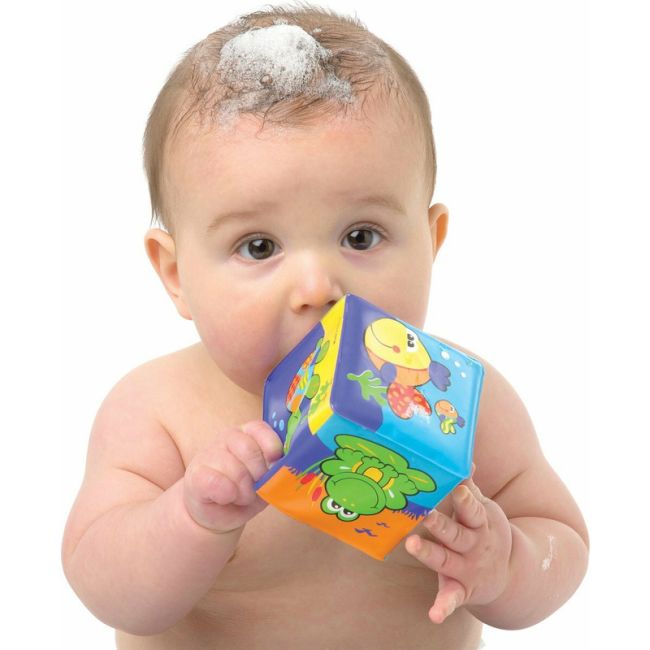 Set 6 cuburi noi pentru baie, Cu animalute marine, Dimesiune 7.5 cm fiecare cub, Soft blockes for bath, Playgro BYN7823
