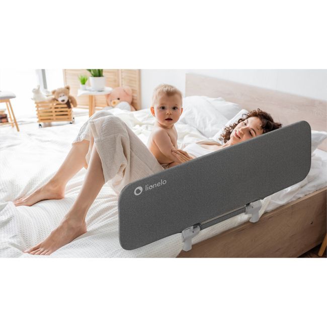 Lionelo - Bariera de protectie pentru pat Lora, Pliabila, Sistem de blocare StandSafe, Geanta de transport inclusa, 105 x 45 cm, Gri BYNLO-LORA_GREY_STONE