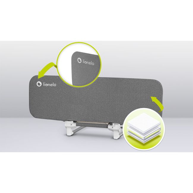 Lionelo - Bariera de protectie pentru pat Lora, Pliabila, Sistem de blocare StandSafe, Geanta de transport inclusa, 105 x 45 cm, Gri BYNLO-LORA_GREY_STONE