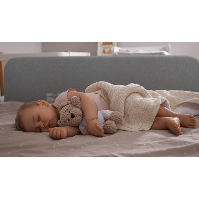 Lionelo - Bariera de protectie pentru pat Lora, Pliabila, Sistem de blocare StandSafe, Geanta de transport inclusa, 105 x 45 cm, Gri BYNLO-LORA_GREY_STONE