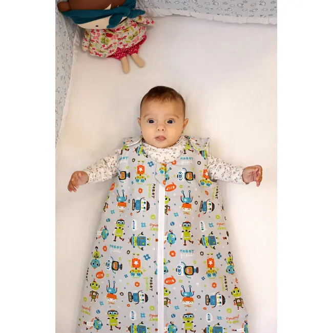 Sac de dormit copii, Robot Friends, din bumbac, 110 cm, 0.5 tog - Vara KDEV11005ROBFR