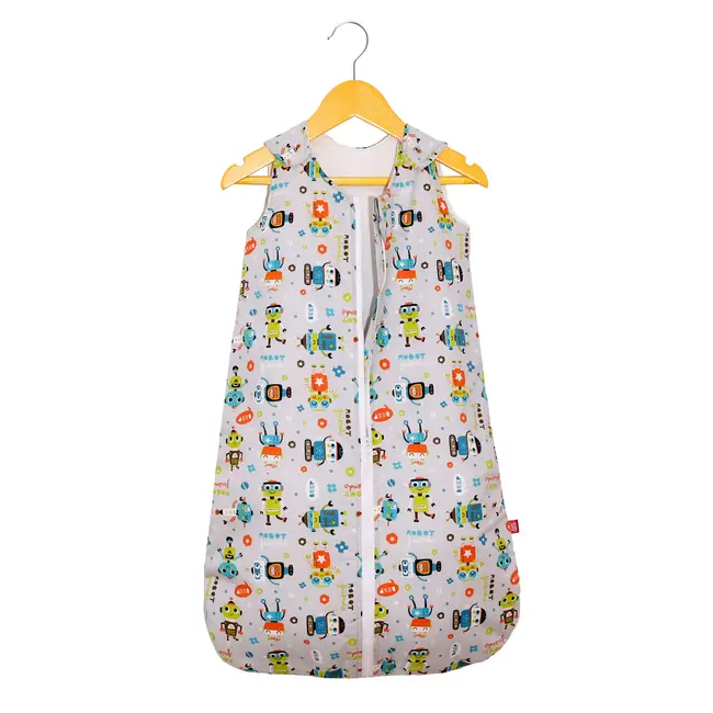 Sac de dormit copii, Robot Friends, din bumbac, 130 cm, 0.8 tog - Primavara KDEPR13008ROBFR