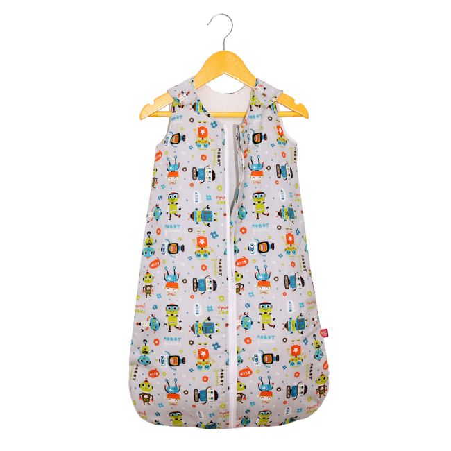 Sac de dormit copii, Robot Friends, din bumbac, 85 cm, 0.8 tog - Primavara KDEPR8508ROBFR