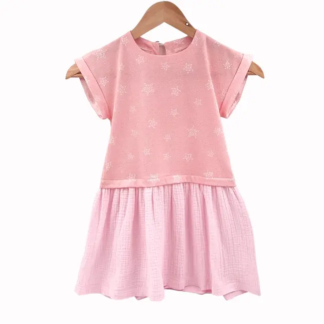 Rochita de vara din jersey cu fustita muselina, Magic Pink, 5-6 ani KDERVJM56MPINK