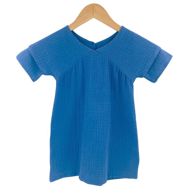 Rochita dreapta cu maneca dublata, din muselina, Deep Blue, 4-5 ani KDERDMDM45DBLUE