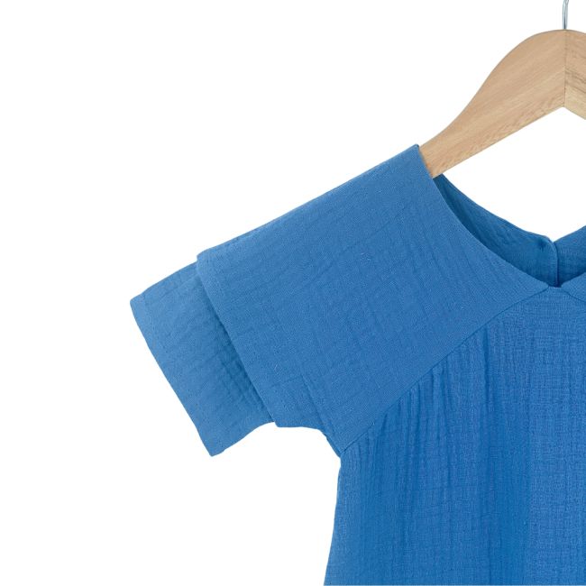Rochita dreapta cu maneca dublata, din muselina, Deep Blue, 6-7 ani KDERDMDM67DBLUE