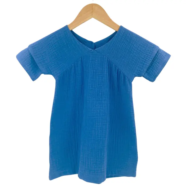 Rochita dreapta cu maneca dublata, din muselina, Deep Blue, 6-7 ani KDERDMDM67DBLUE