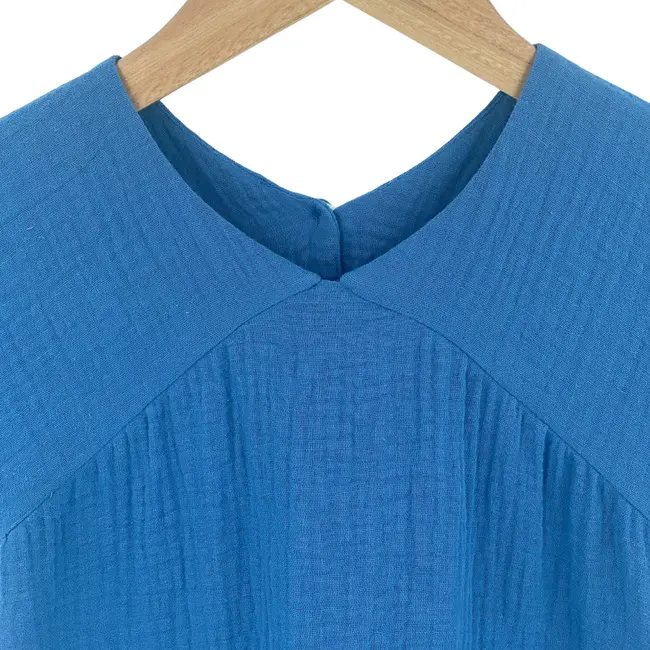 Rochita dreapta cu maneca dublata, din muselina, Deep Blue, 6-7 ani KDERDMDM67DBLUE