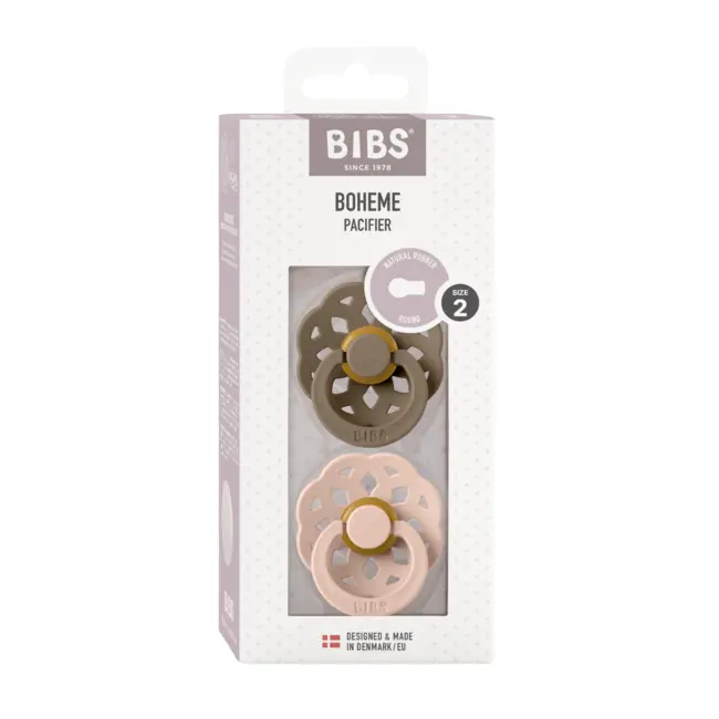 Bibs - set 2 suzete boheme latex, tetina rotunda, 6 luni +-dark oak/blush bbb240109