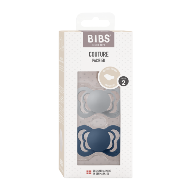 Bibs - set 2 suzete couture latex, tetina anatomica, 6 luni +-cloud/steel blue bbb1810305