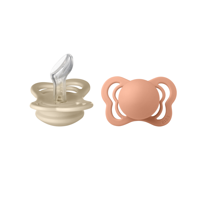 Bibs - set 2 suzete couture silicon, tetina anatomica, 0 luni +-vanilla/peach bbb1700303