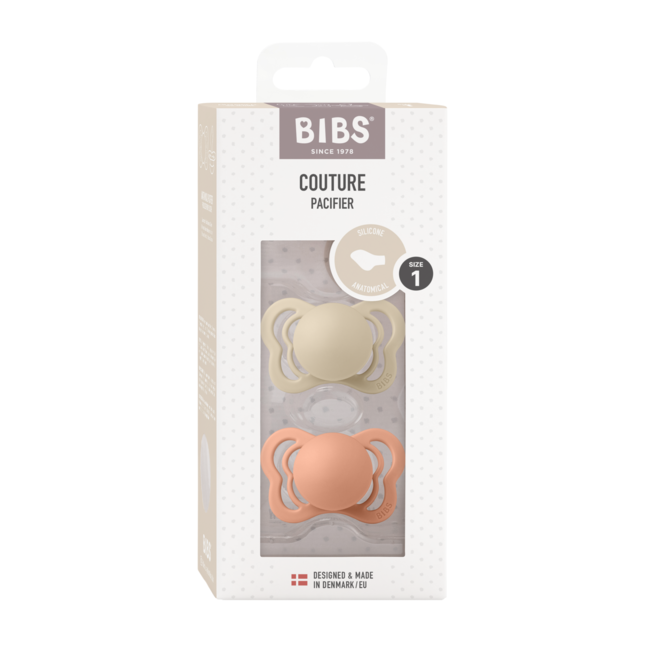 Bibs - set 2 suzete couture silicon, tetina anatomica, 0 luni +-vanilla/peach bbb1700303