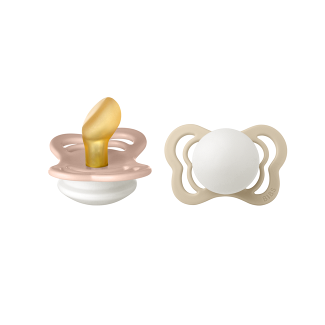 Bibs - set 2 suzete fosforencente couture glow latex, tetina anatomica, 0 luni +-blush/vanilla bbb1800319