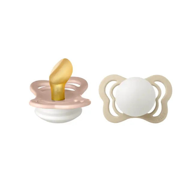 Bibs - set 2 suzete fosforencente couture glow latex, tetina anatomica, 0 luni +-blush/vanilla bbb1800319
