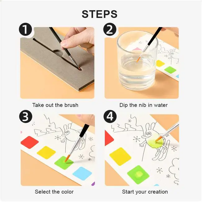 Carte de colorat cu apa,  pensula de pictat si culori incluse, 19 x 8 x 1.3 cm,  Wonderful Forest Mideer MD4194 BBJMD4194_Initiala