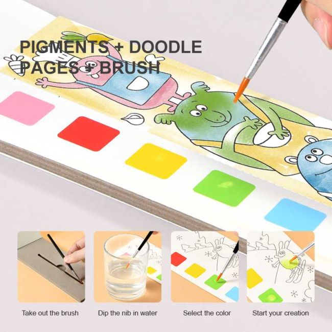 Carte de colorat cu apa,  pensula de pictat si culori incluse, 19 x 8 x 1.3 cm, Wonderful Holiday Mideer MD4226 BBJMD4226_Initiala