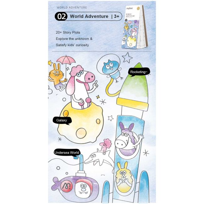 Carte de colorat cu apa,  pensula de pictat si culori incluse, 19 x 8 x 1.3 cm, World Adventure Mideer MD4225 BBJMD4225_Initiala