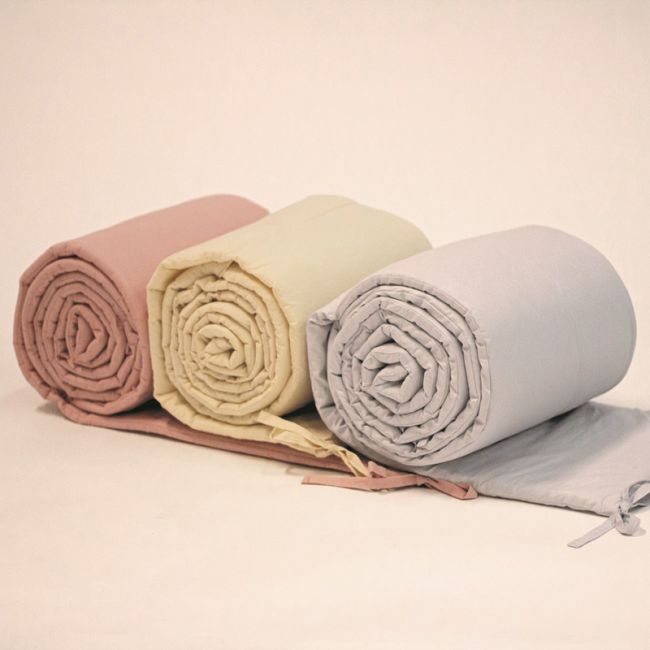 Petite&Mars - Aparatoare pentru patut 120x60 cm, Tilly, Cu panglici, Din bumbac, Lungime 180 cm, Inaltime 36 cm, Gri deschis BYN354206