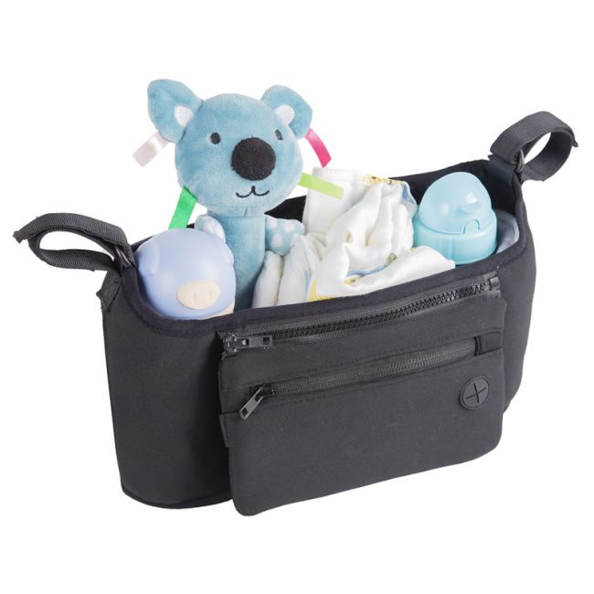 Petite&Mars - Organizator carucior, Cu buzunar frontal detasabil, Dimensiune universala, 31.5x19.5x9.5 cm, Atasare usoara cu Velcro, Negru BYN847900