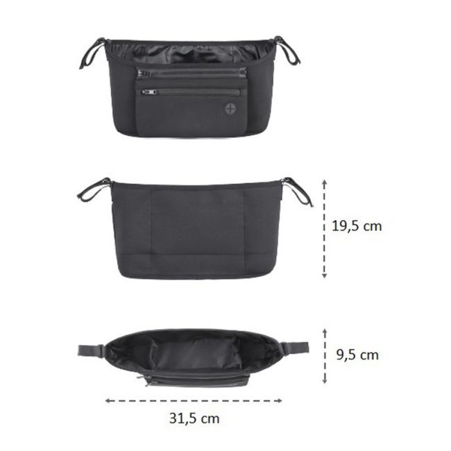 Petite&Mars - Organizator carucior, Cu buzunar frontal detasabil, Dimensiune universala, 31.5x19.5x9.5 cm, Atasare usoara cu Velcro, Negru BYN847900