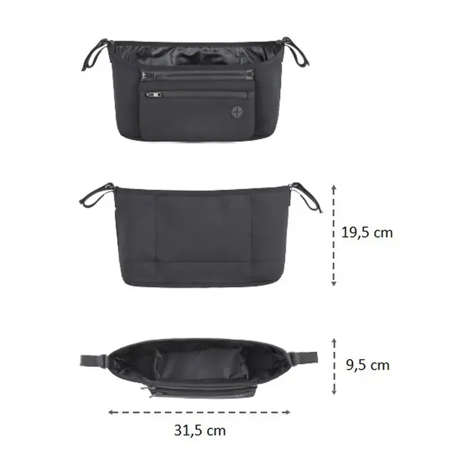Petite&Mars - Organizator carucior, Cu buzunar frontal detasabil, Dimensiune universala, 31.5x19.5x9.5 cm, Atasare usoara cu Velcro, Negru BYN847900
