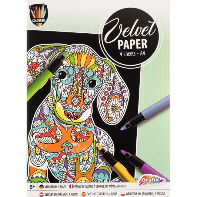 Set pictura 4 planse de colorat catifelate Velvet Paper 30x21 cm Grafix GR150054 BBJGR150054_Caine