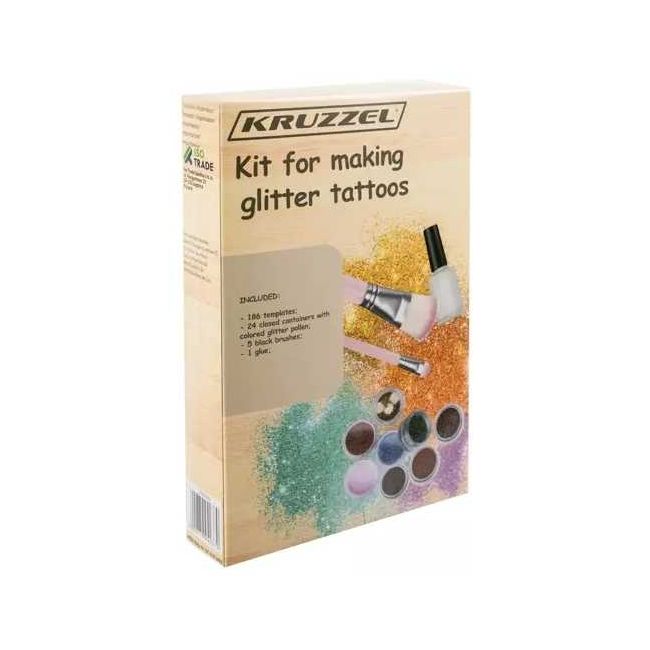 Set tatuaje cu sclipici 24 culori, 186 sabloane Kruzzel MY18119 BBJMY18119_Initiala