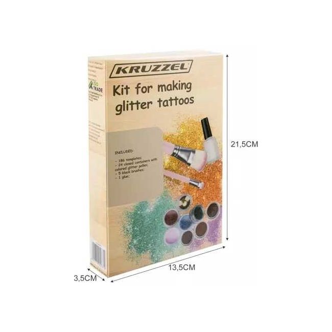 Set tatuaje cu sclipici 24 culori, 186 sabloane Kruzzel MY18119 BBJMY18119_Initiala