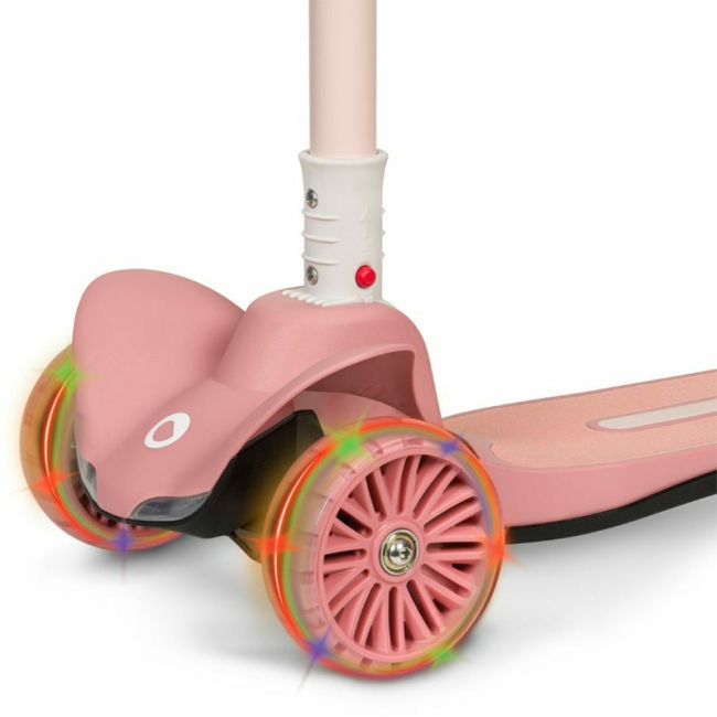Lionelo - Trotineta Timy, Copii, Pliabila, Pana la 50 Kg, Cu design ergonomic, Cu lumini LED, 26,5 x 60 x 64-76 cm, 3 ani+, Roz BYNLOE-TIMMY_PINK_ROSE