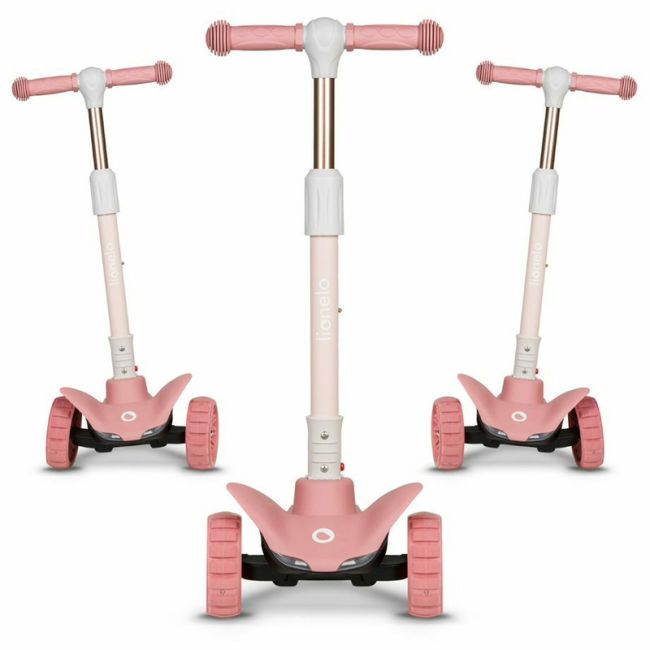 Lionelo - Trotineta Timy, Copii, Pliabila, Pana la 50 Kg, Cu design ergonomic, Cu lumini LED, 26,5 x 60 x 64-76 cm, 3 ani+, Roz BYNLOE-TIMMY_PINK_ROSE