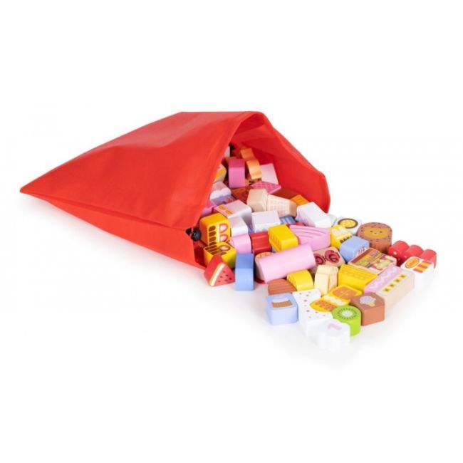 Set educational cu blocuri din lemn, 116 piese, candy city ecotoys me433 edeedime433