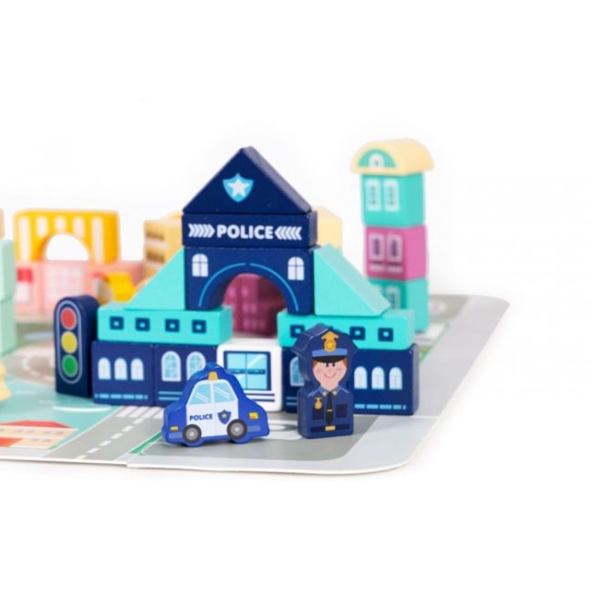 Set educational cu blocuri din lemn si covoras, 121 piese, city ecotoys ma802 edeedima802
