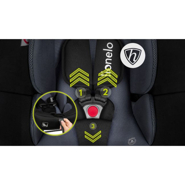 Lionelo - Soica auto i-Size Astrid, 0-13 Kg, 40-87 cm, Cu maner si capotina reglabile, Cu protectie laterala avansata, Salteluta confortabila , Conform cu standardul european de securitate R129, Negru/Gri BYNLO-ASTRID_I-SIZE_BLACK_GREY