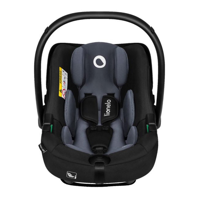 Lionelo - Soica auto i-Size Astrid, 0-13 Kg, 40-87 cm, Cu maner si capotina reglabile, Cu protectie laterala avansata, Salteluta confortabila , Conform cu standardul european de securitate R129, Negru/Gri BYNLO-ASTRID_I-SIZE_BLACK_GREY