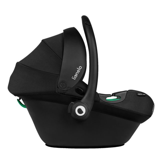 Lionelo - Soica auto i-Size Astrid, 0-13 Kg, 40-87 cm, Cu maner si capotina reglabile, Cu protectie laterala avansata, Salteluta confortabila , Conform cu standardul european de securitate R129, Negru/Gri BYNLO-ASTRID_I-SIZE_BLACK_GREY