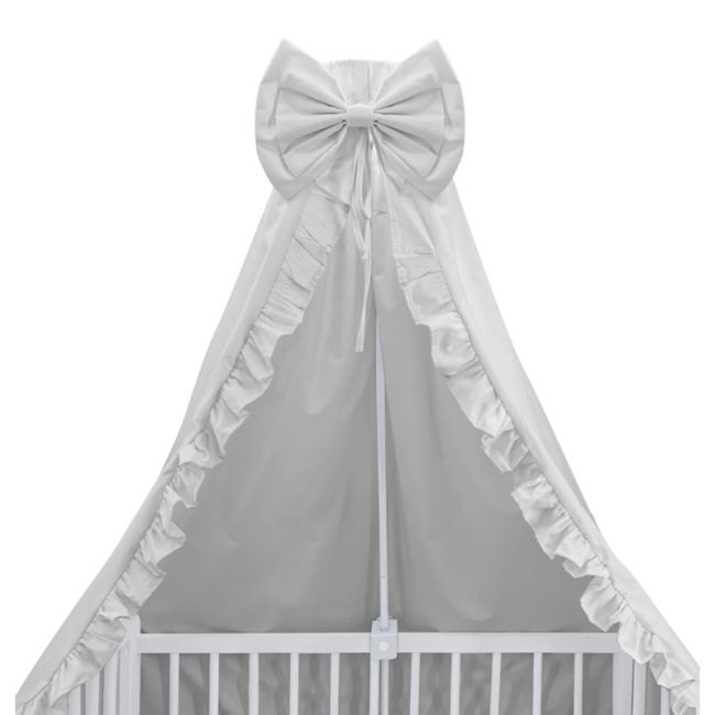 MimiNu - Baldachin pentru patut, cu funda si volanas, 210x145 cm, Material certificat Oeko Tex Standard 100, Colectia Royal, Grey BYN6426972021739