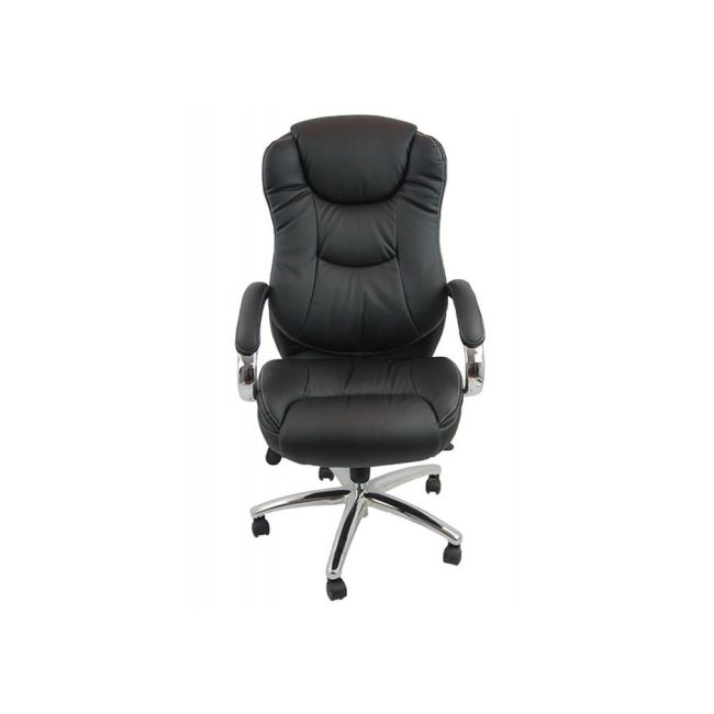 Scaun birou off 316, robust, piele ecologica, mecanism multiblock, suport lombar, baza cromata, 150 kg, negru drm1970