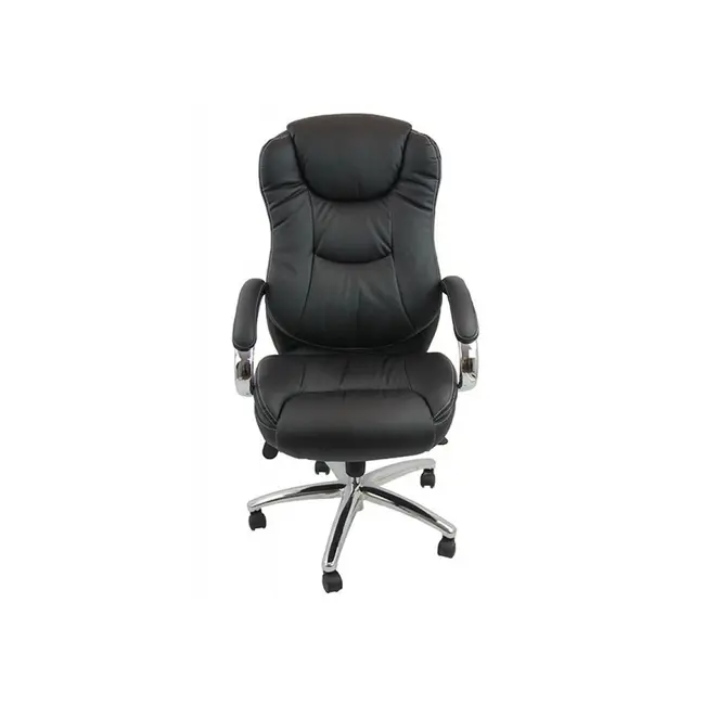 Scaun birou off 316, robust, piele ecologica, mecanism multiblock, suport lombar, baza cromata, 150 kg, negru drm1970