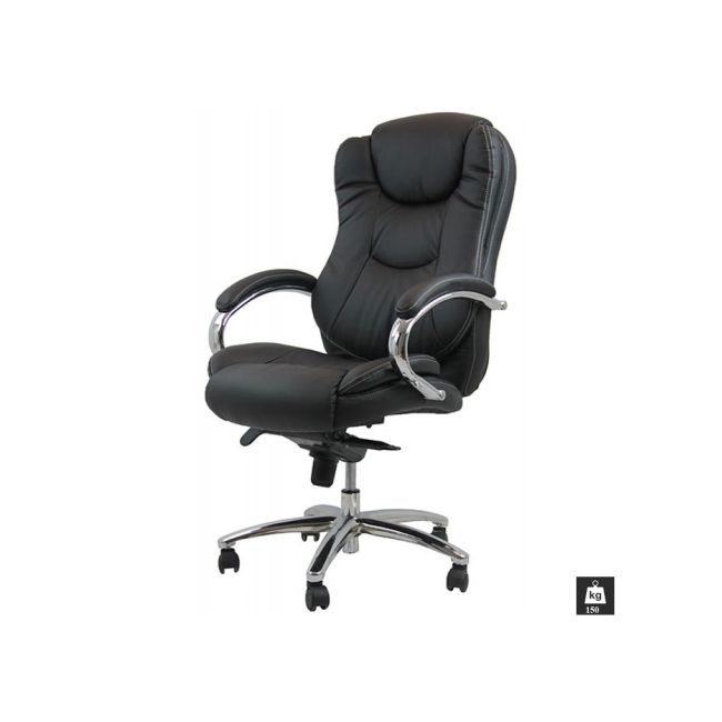 Scaun birou off 316, robust, piele ecologica, mecanism multiblock, suport lombar, baza cromata, 150 kg, negru drm1970