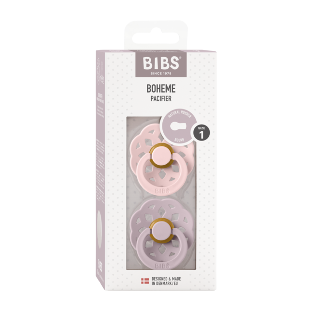 Bibs - set 2 suzete boheme latex, tetina rotunda, 0 luni +-blossom/dusky lilac bbb230104