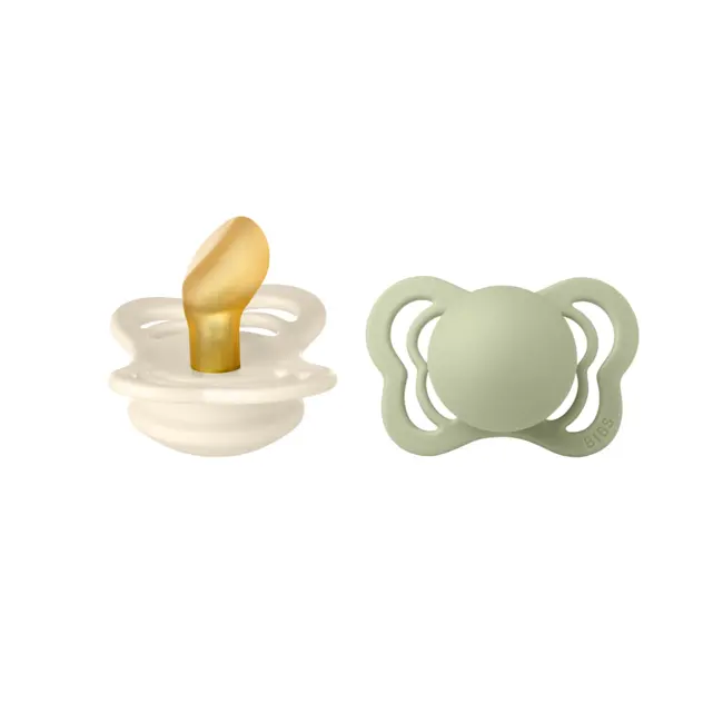 Bibs - set 2 suzete couture latex, tetina anatomica, 0 luni +-ivory/sage bbb1800309