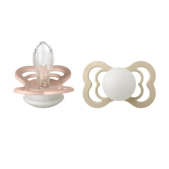 Bibs - set 2 suzete supreme fosforescente glow silicon, tetina simetrica, 6 luni +-blush/vanilla bbb260357
