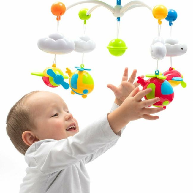 Carusel muzical pentru patut bebelusi, Cu proiectii, Cu 107 melodii si sunete ale naturii, Cu 4 jucarii, Baby Mix, Blue BYN38648