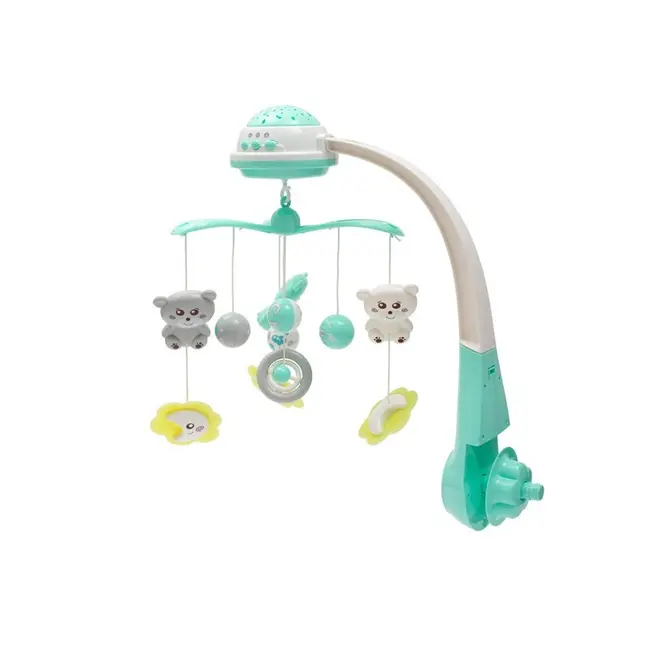 Carusel muzical pentru patut bebelusi, Cu proiectii, Cu melodii si sunete ale naturii, Cu 10 jucarii si ceas de jucarie pe suport, Baby Mix, Mint BYN42785