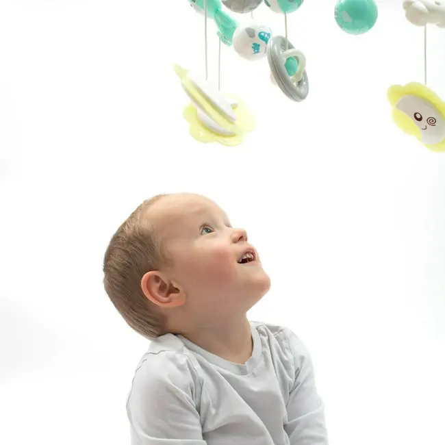 Carusel muzical pentru patut bebelusi, Cu proiectii, Cu melodii si sunete ale naturii, Cu 10 jucarii si ceas de jucarie pe suport, Baby Mix, Mint BYN42785