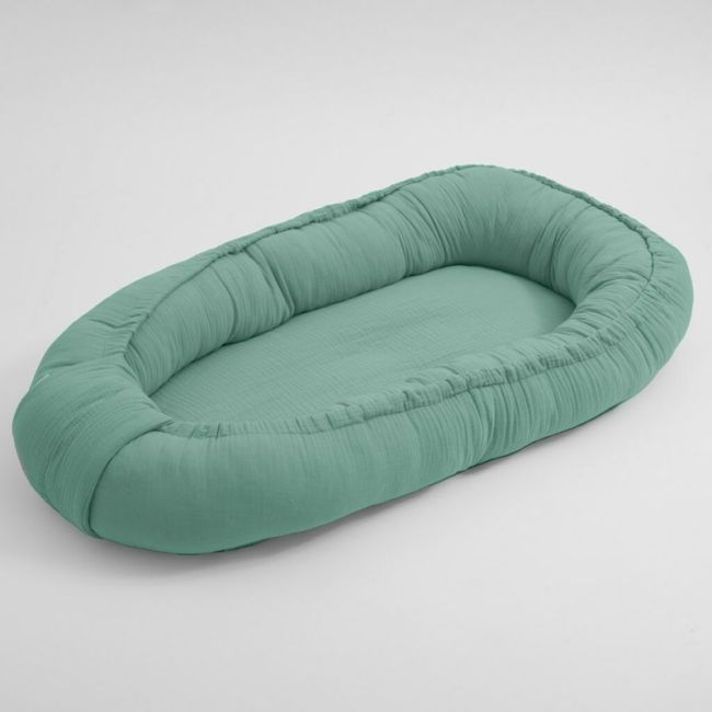 Cosulet bebelus pentru dormit, Baby Nest 80 x 50 cm, Din muselina, Din materiale certificate Oeko Tex Standard 100, New Baby, Green BYN52098