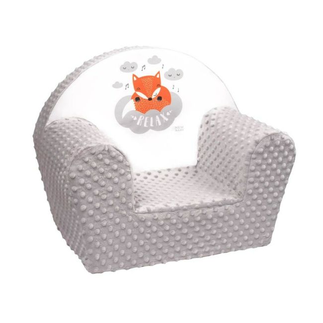 Fotoliu din burete pentru copii, Din tesatura minky, Fox, New Baby, 9 luni - 5 ani, Cu Husa detasabila, Gray BYN37888
